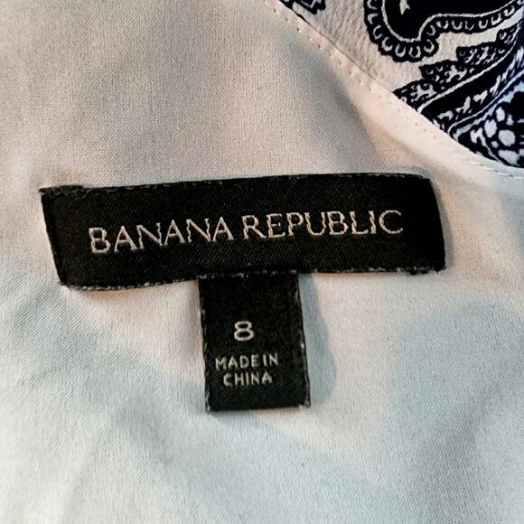 Banana Republic One Shoulder Asymmetrical Blue Paisley Dress | Women's 8 - Picture 9 of 10